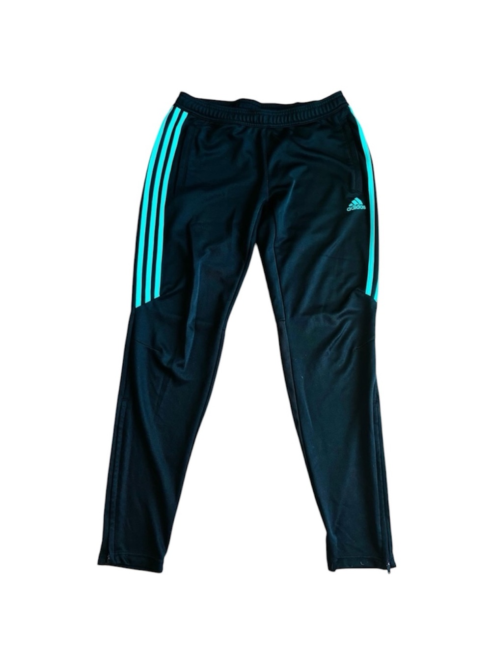 Adidas Women’s Tapered Black Track & Soccer Sweatpants with Blue Stripes Size M